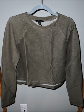 Forever 21 Olive Cropped Crewneck Sweater